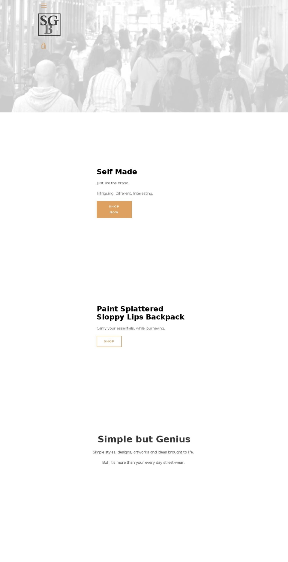 sbgclothing.com — Shopify storefront screenshot