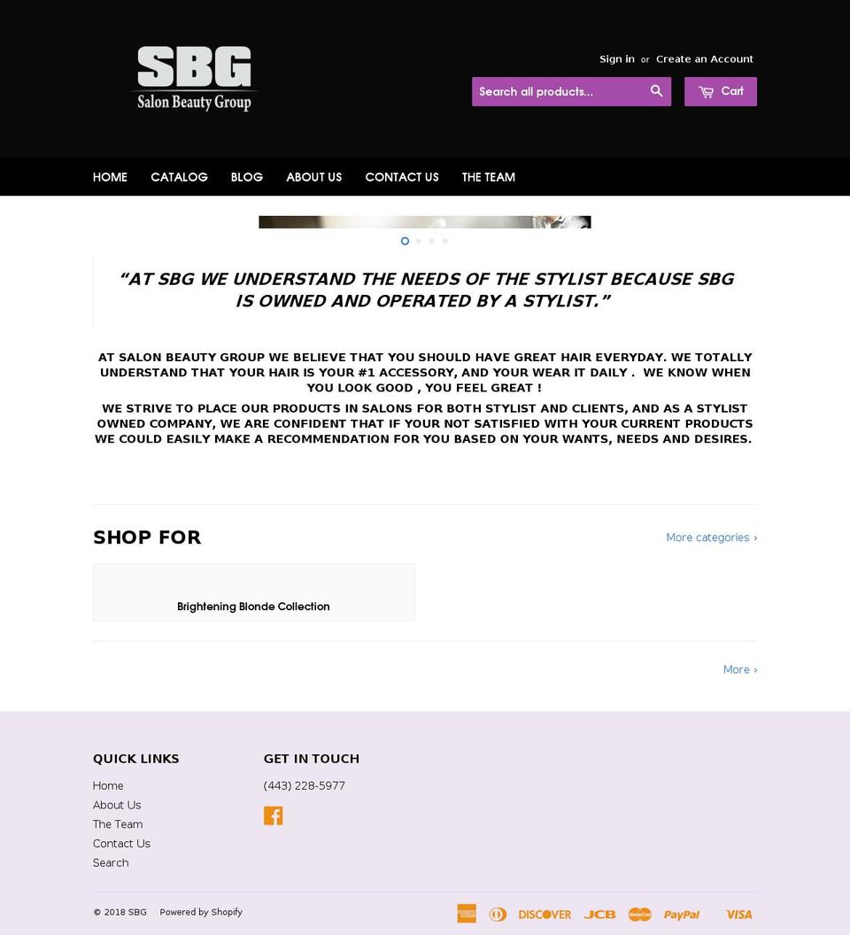 sbgproducts.com — Shopify storefront screenshot