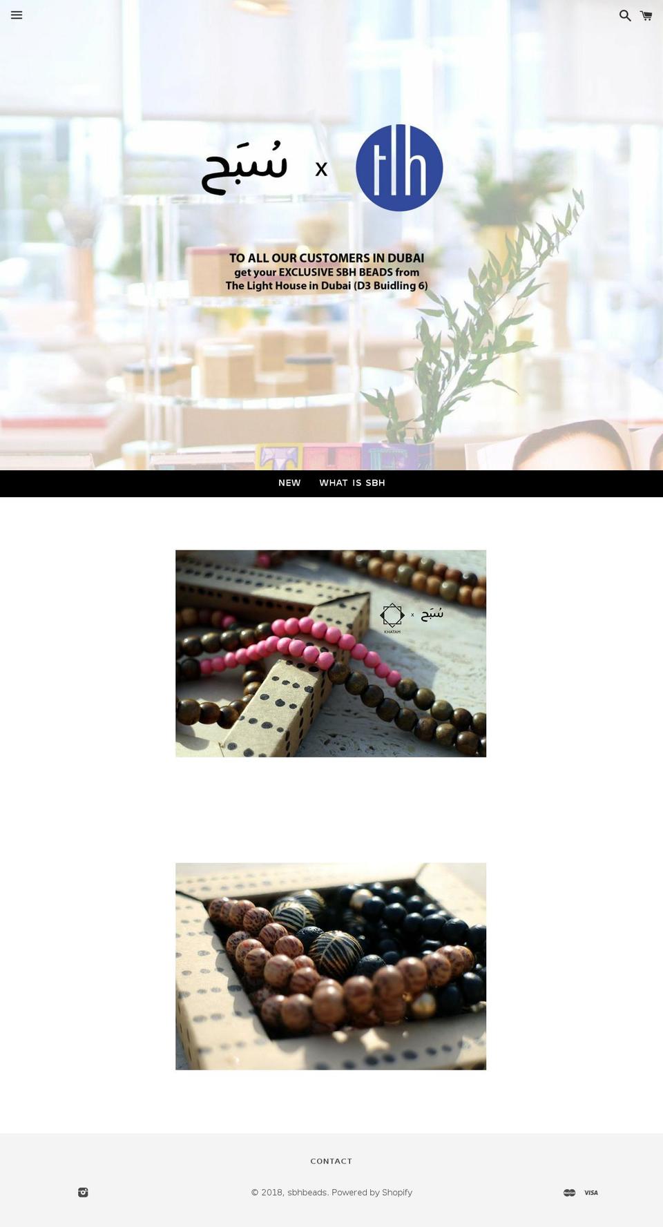 sbhbeads.com shopify website screenshot