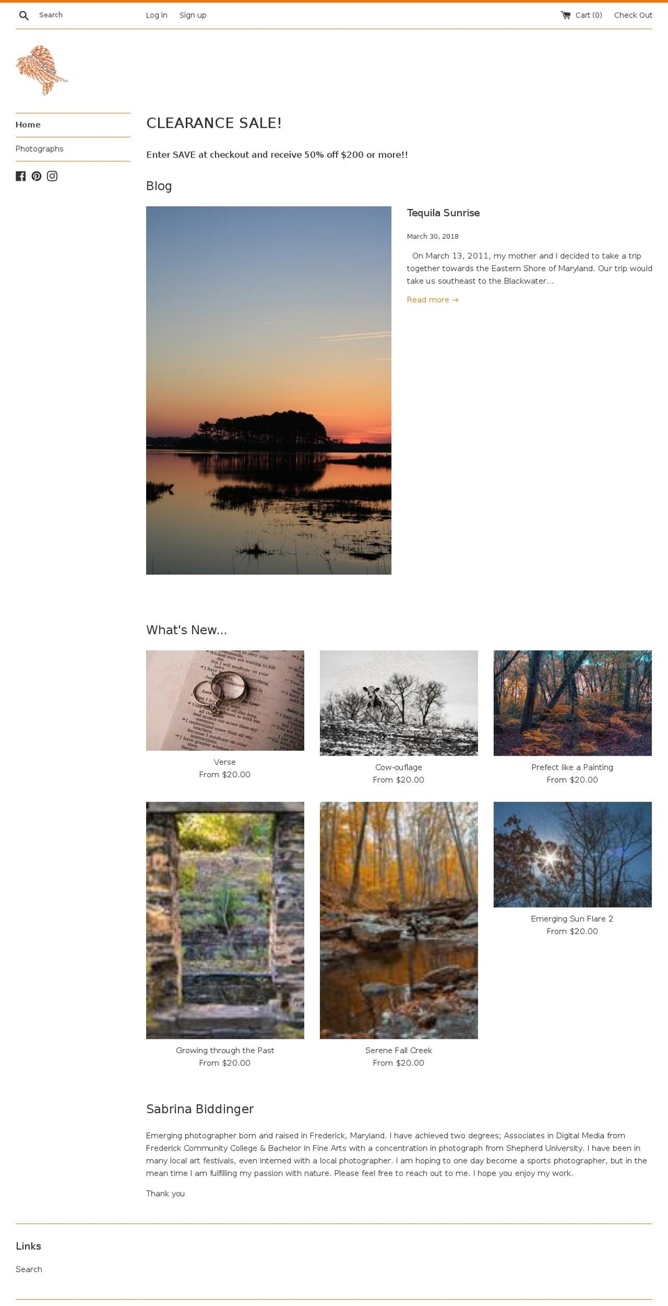 sbillyphotos.com — Shopify storefront screenshot