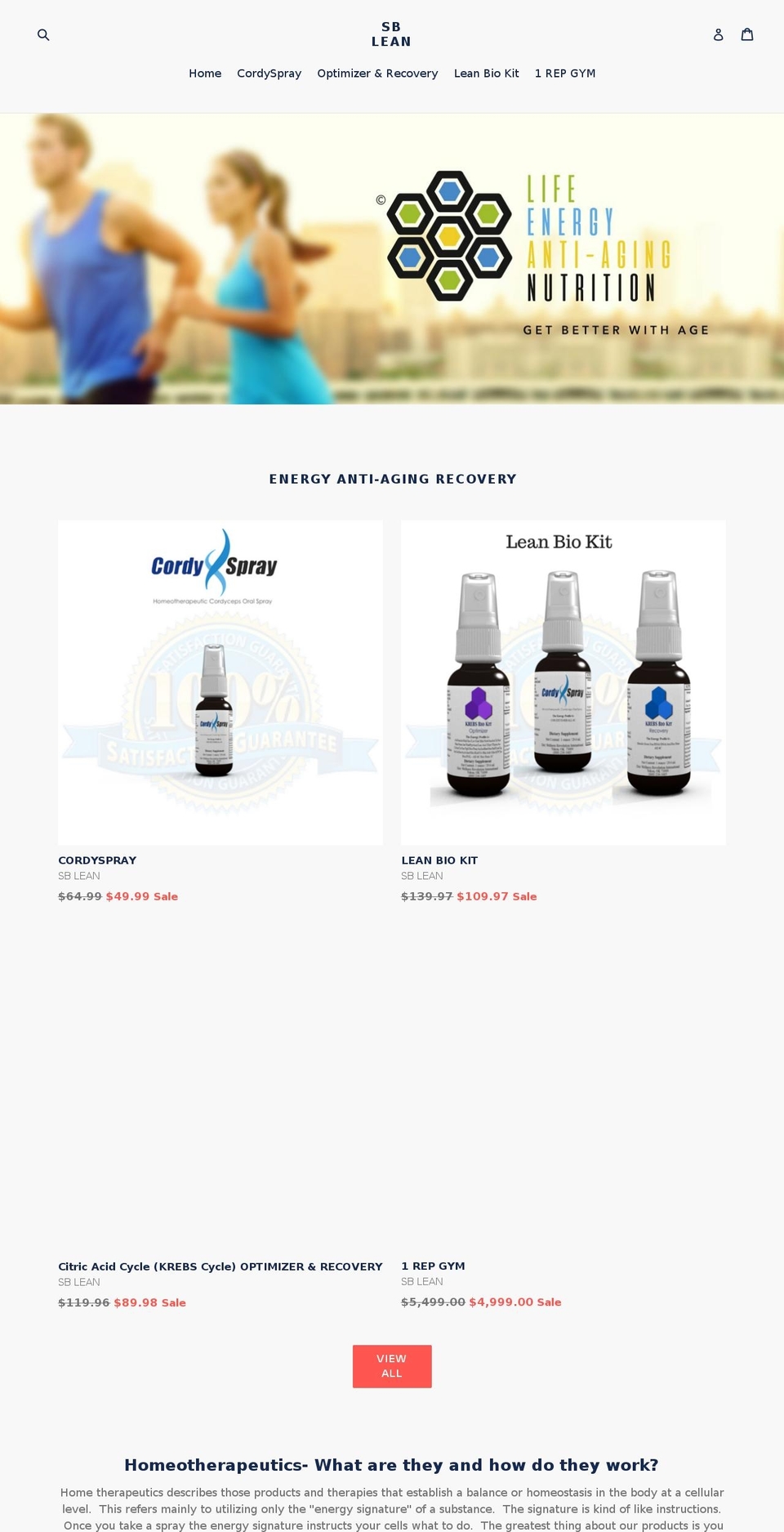 sbleanproducts.com — Shopify storefront screenshot