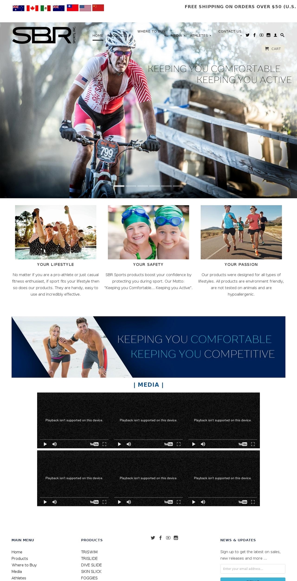 sbrsportsinc.com shopify website screenshot