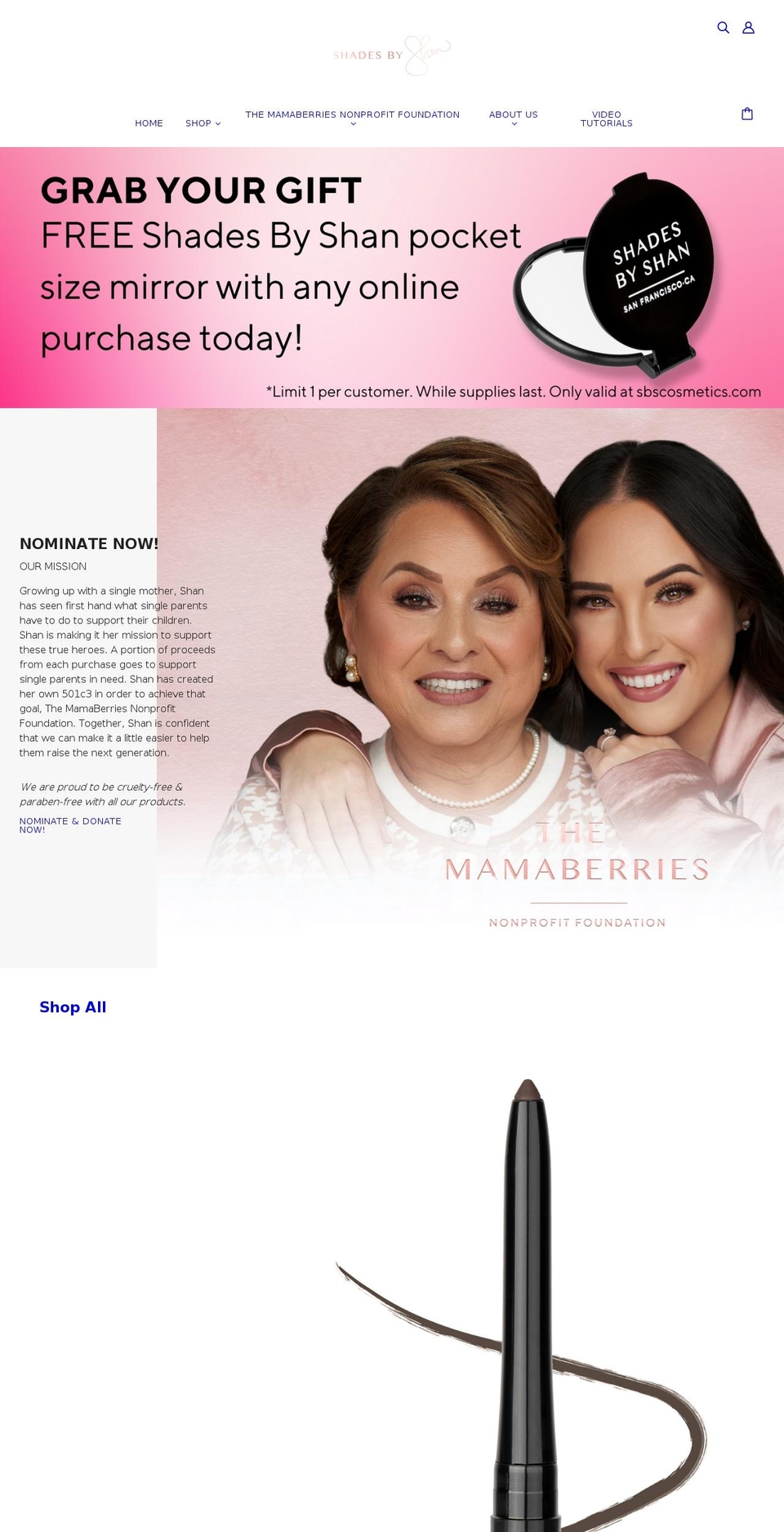 sbscosmetics.com — Shopify storefront screenshot