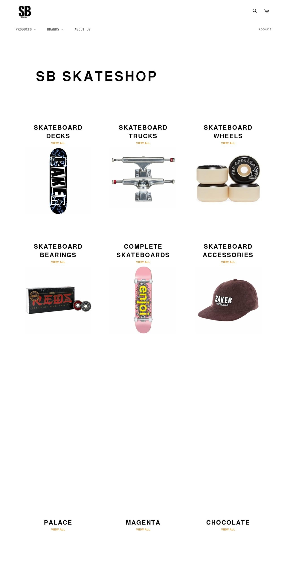 sbskateshop.com shopify website screenshot