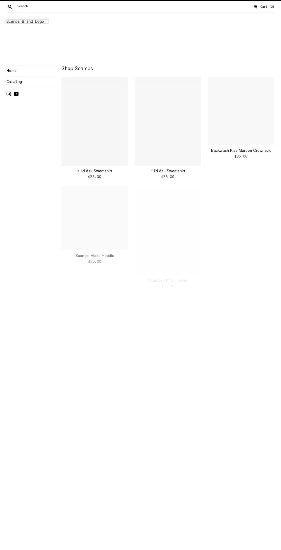 scampsbrand.com shopify website screenshot