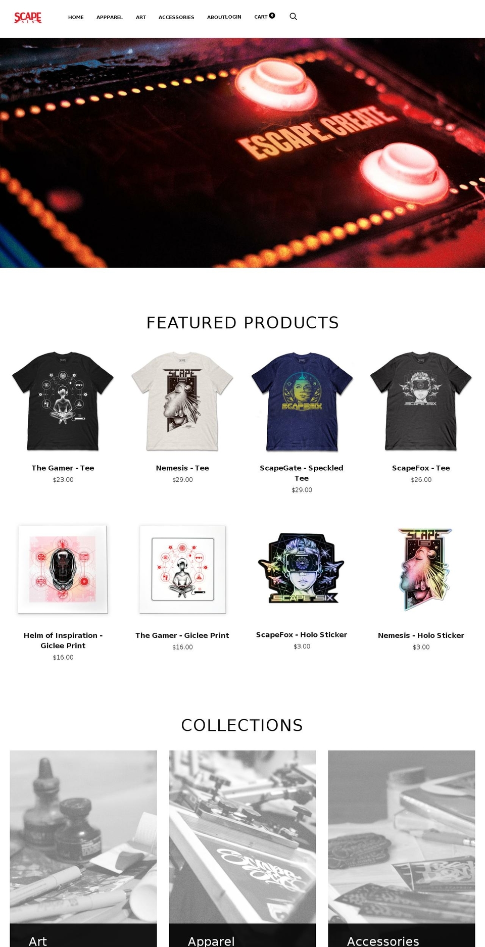 scapesix.com — Shopify storefront screenshot