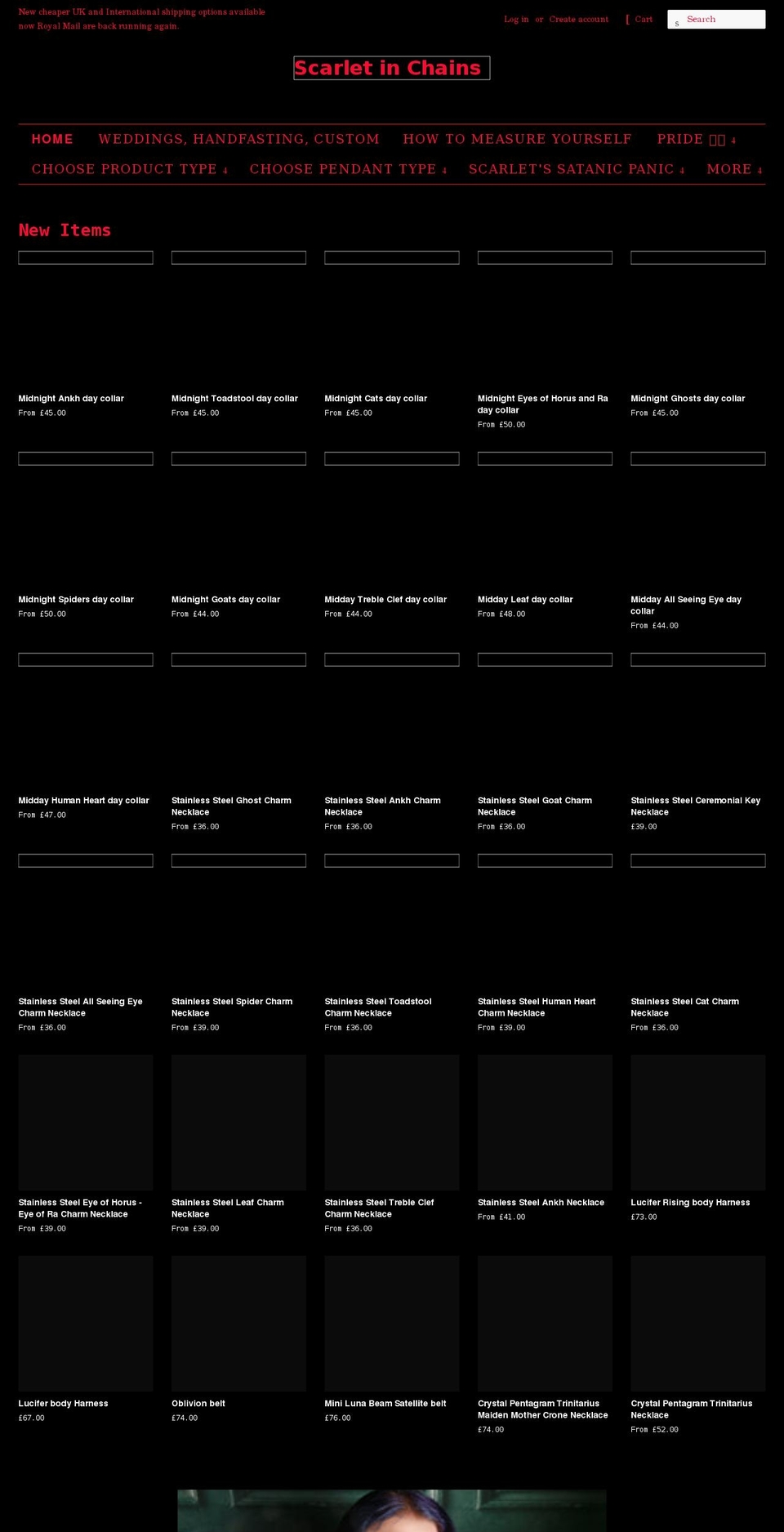 scarletinchains.com shopify website screenshot