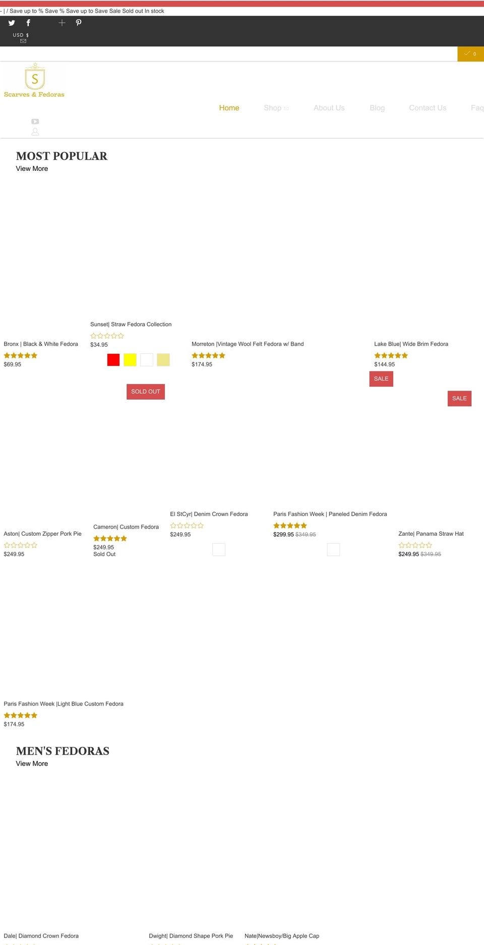 scarvesandfedoras.com shopify website screenshot