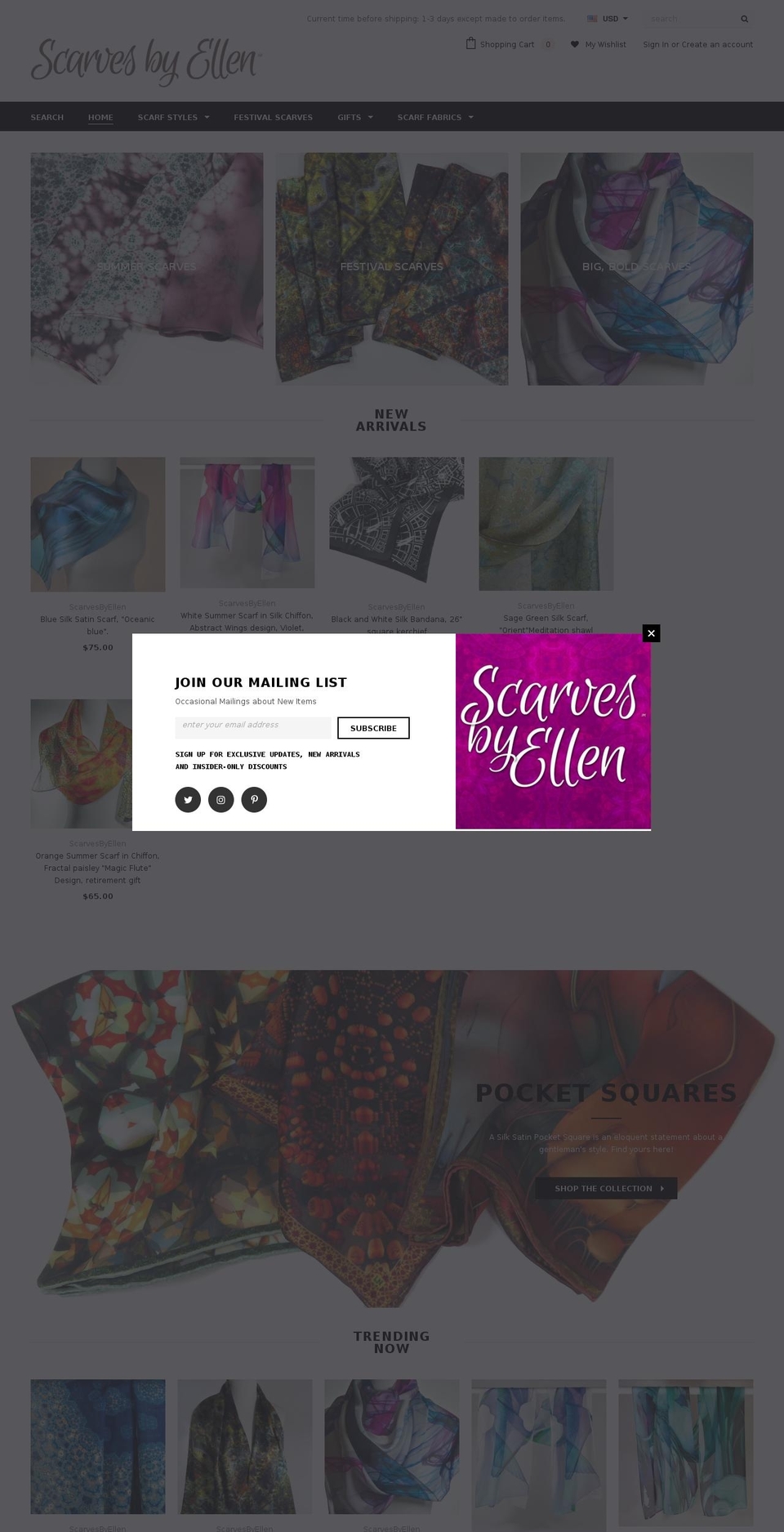 scarvesbyellen.com — Shopify storefront screenshot