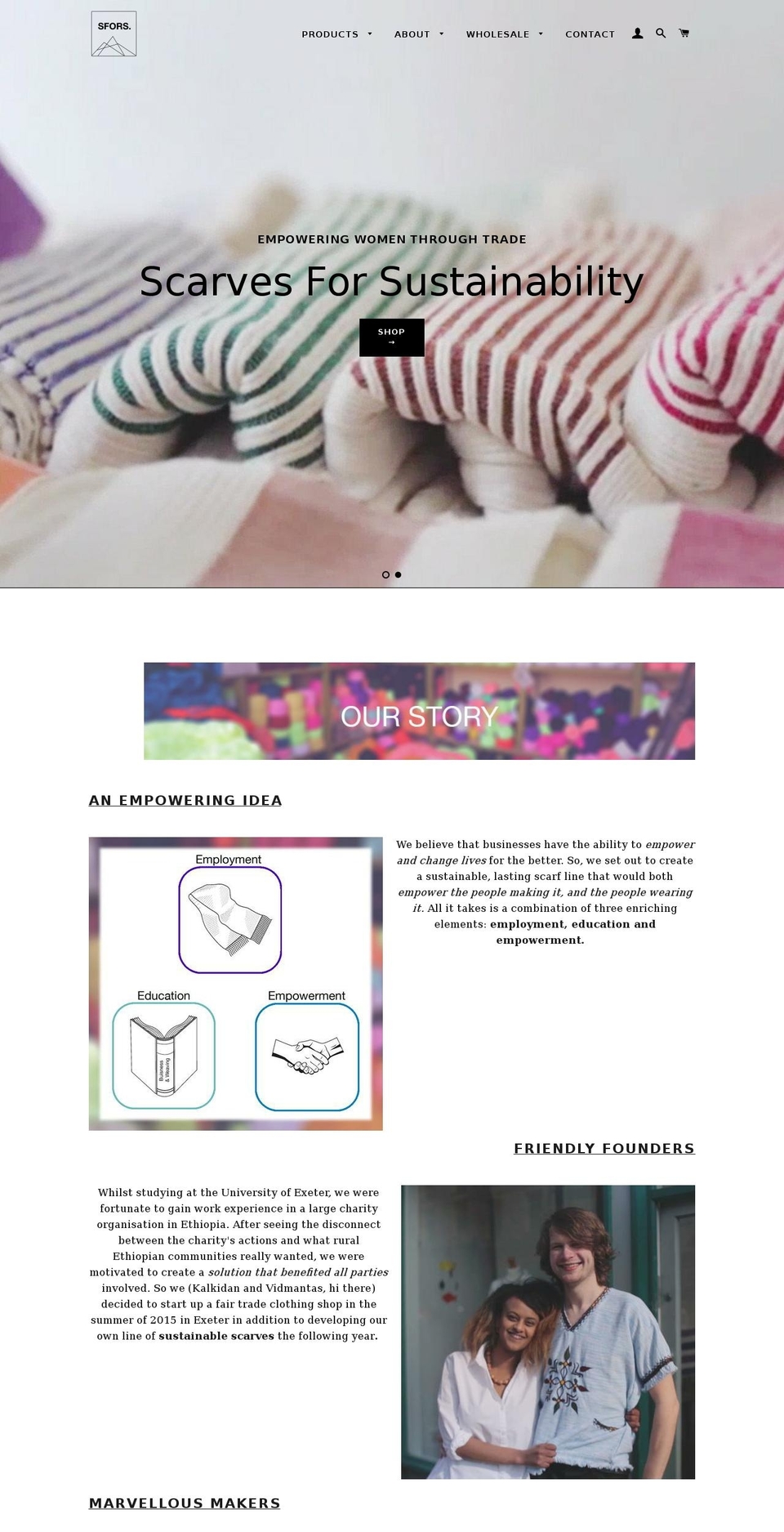scarvesforsustainability.com shopify website screenshot