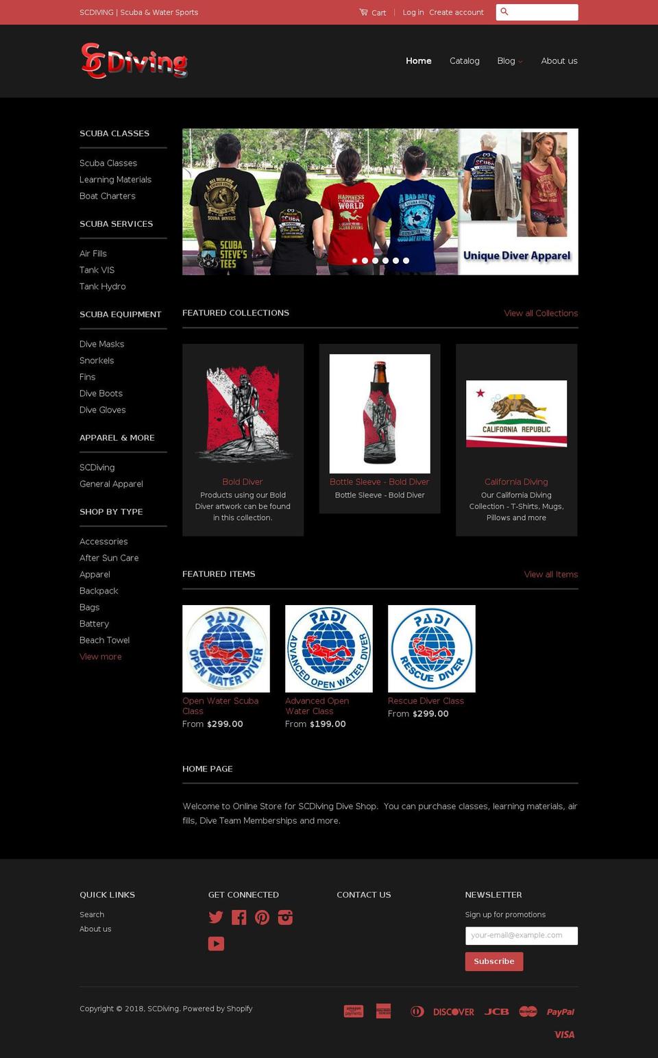 scdivingstore.com shopify website screenshot