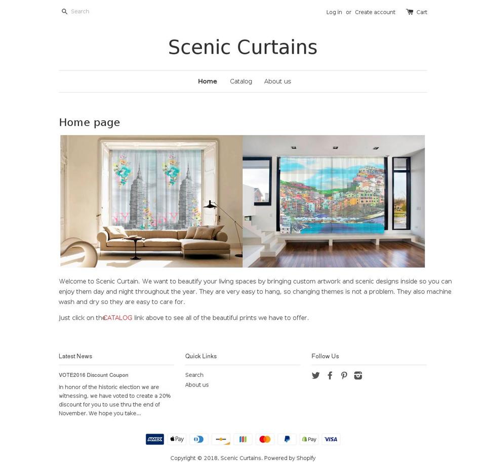 sceniccurtains.com shopify website screenshot