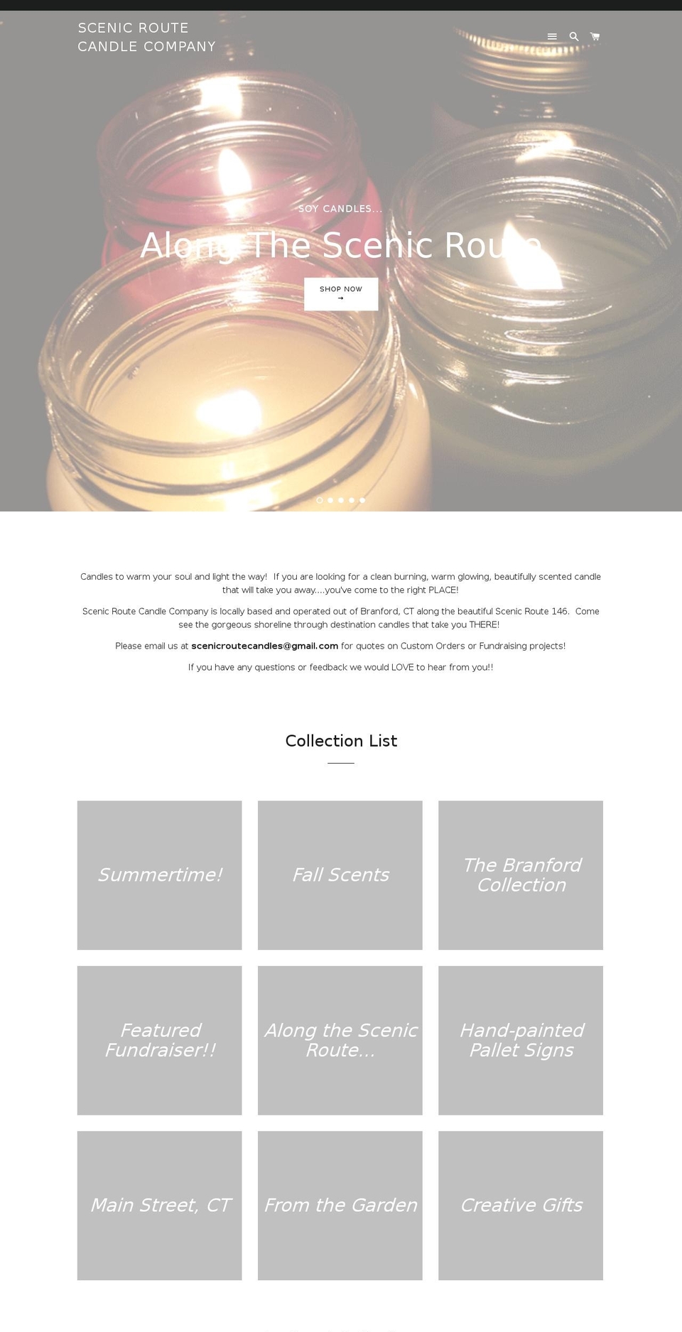 scenicroutecandles.com shopify website screenshot