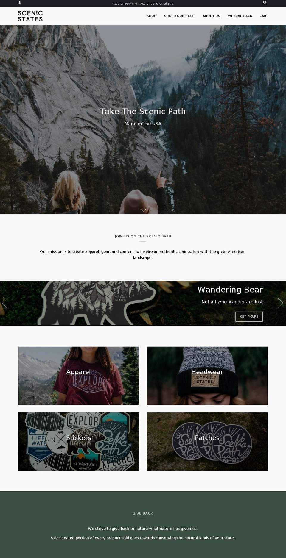 scenicstates.co shopify website screenshot