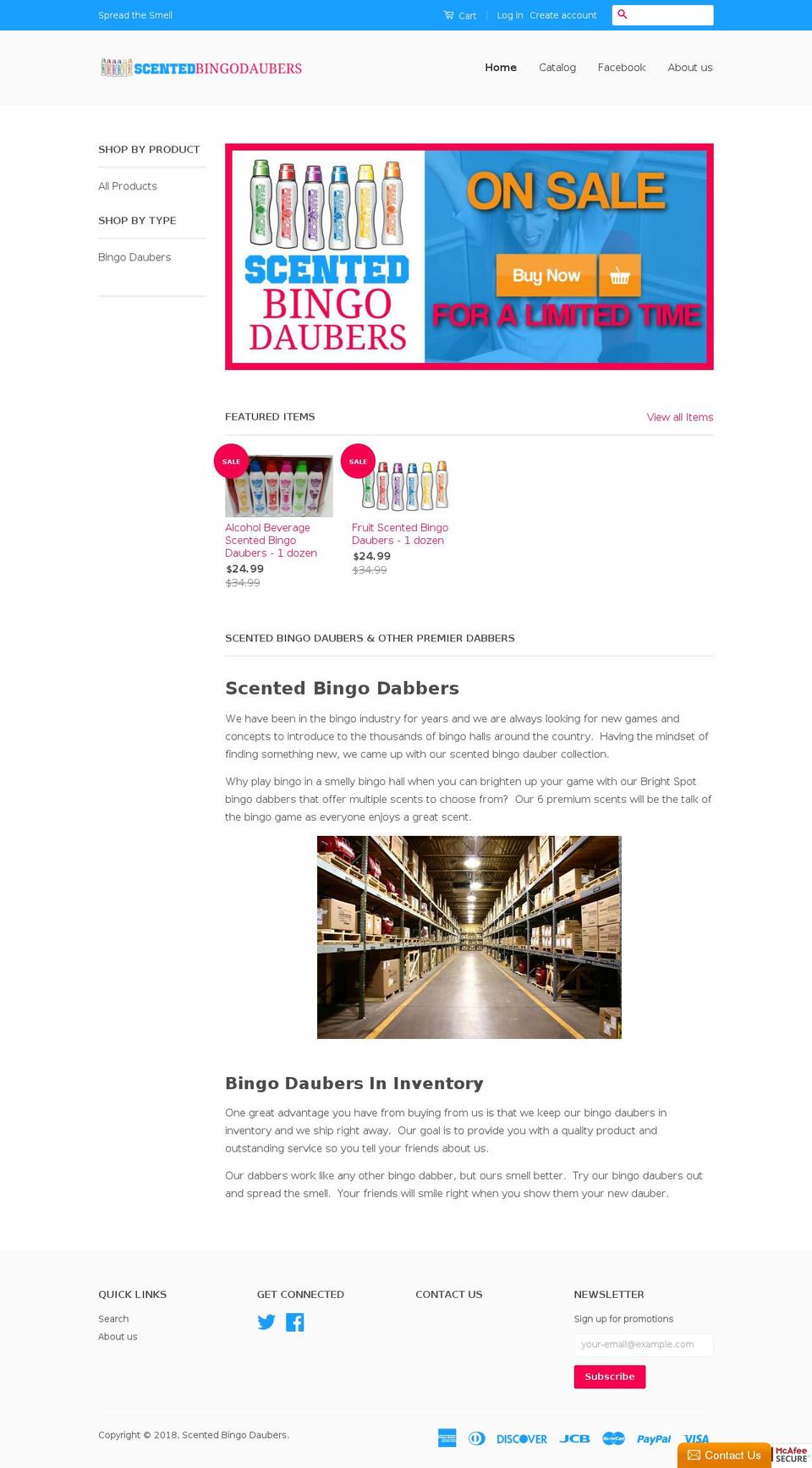 scentedbingodabbers.com shopify website screenshot