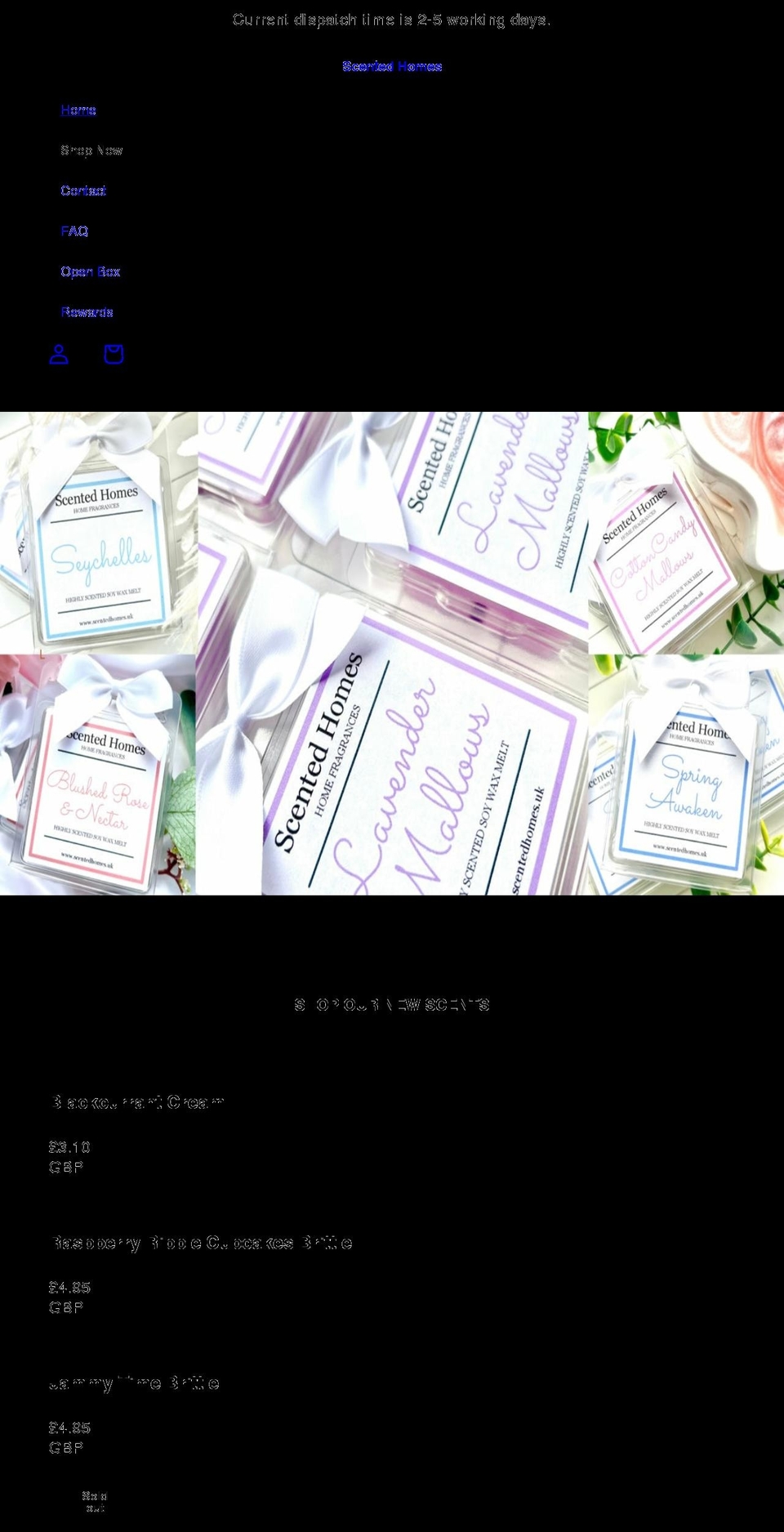 scentedhomes.uk shopify website screenshot