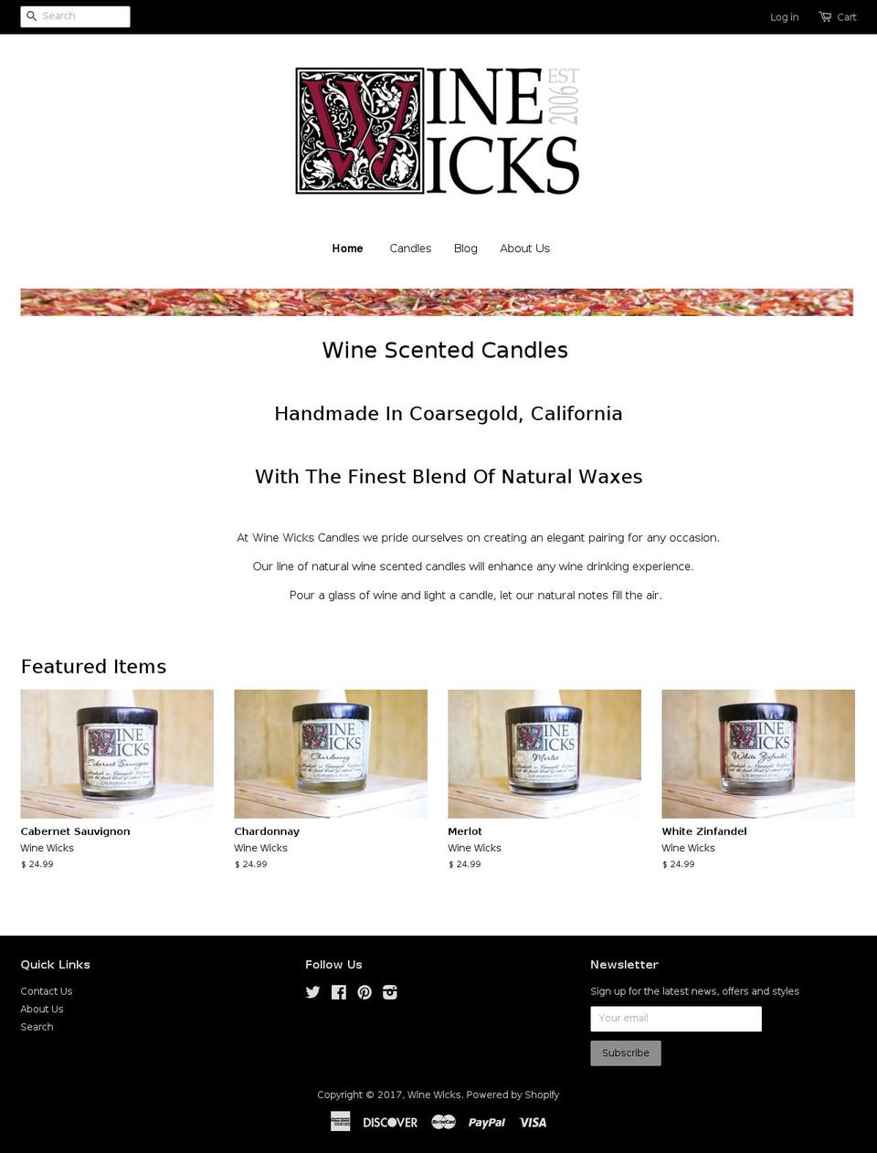 scentedwinecandle.com shopify website screenshot