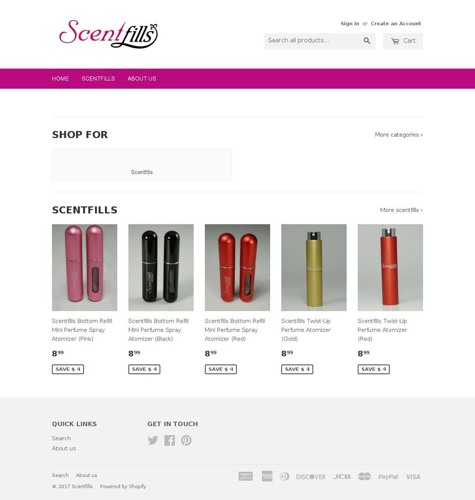scentfills.com shopify website screenshot