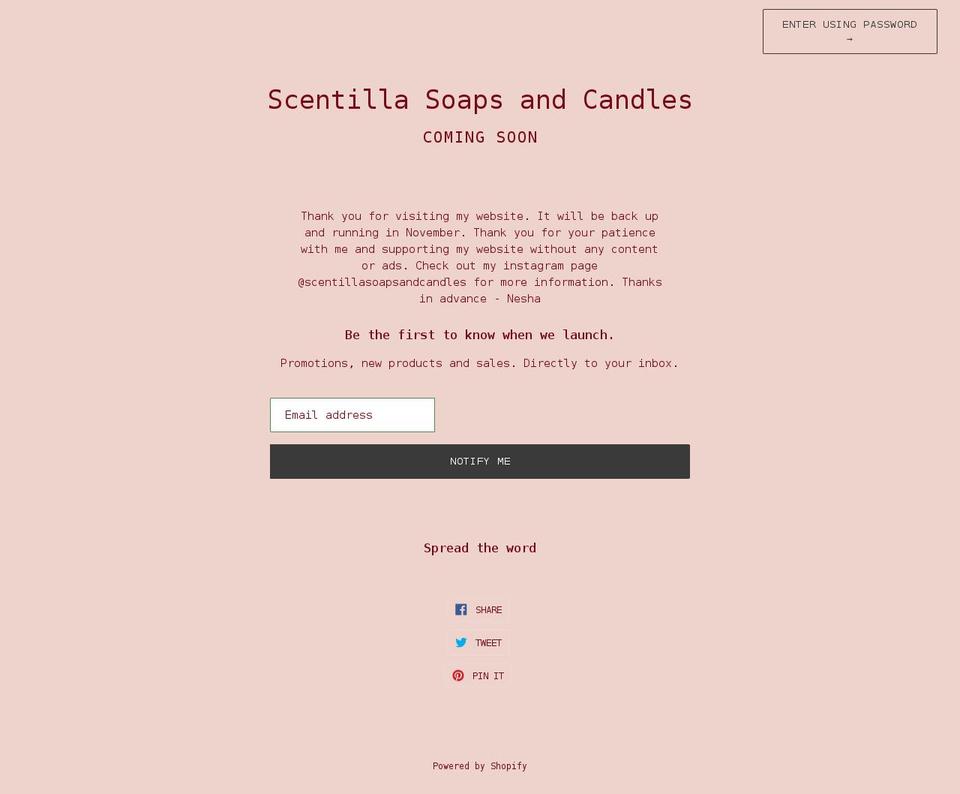 scentillasoapsandcandles.com shopify website screenshot