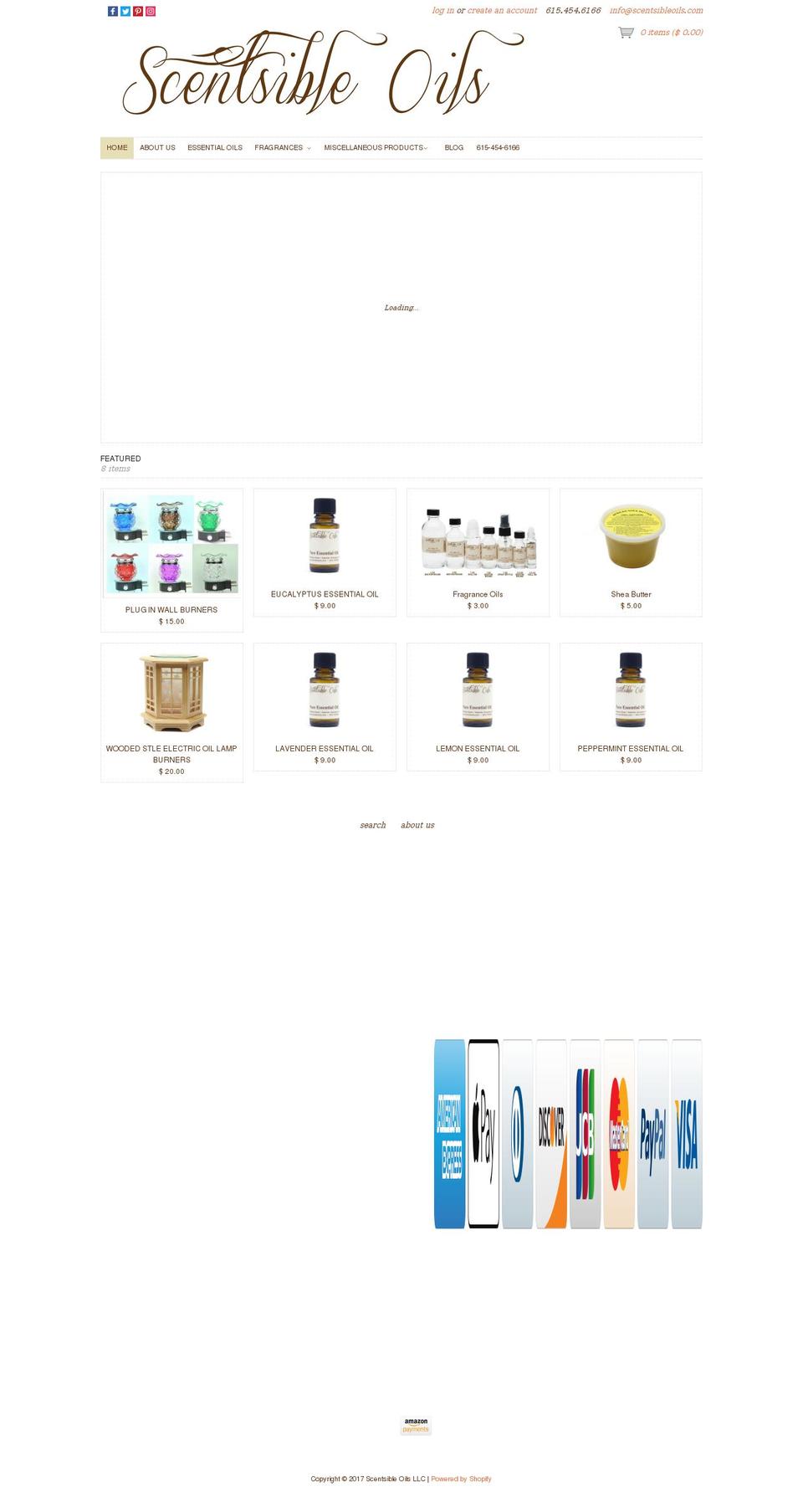 scentsibleoils.com shopify website screenshot