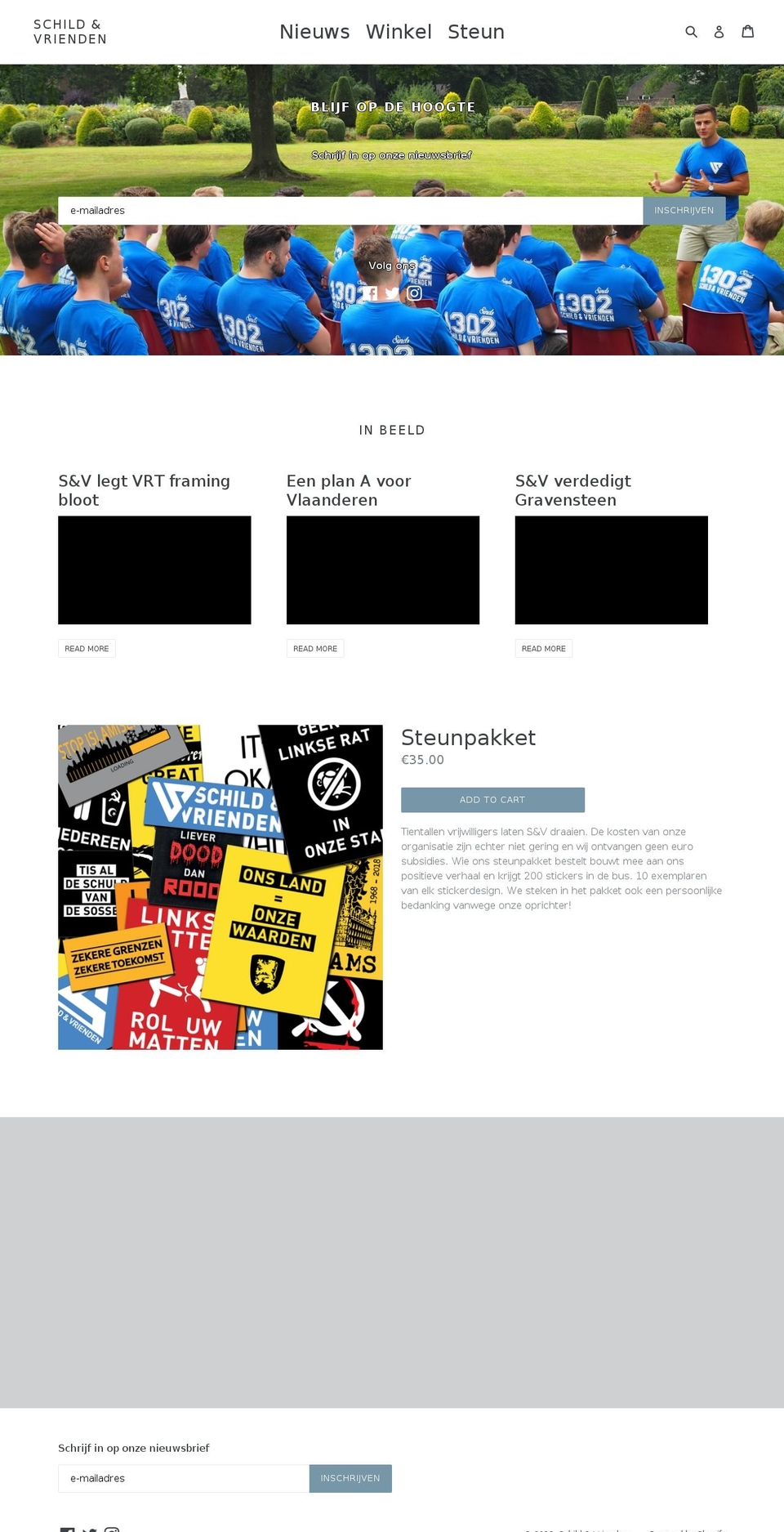 schildenvrienden.org shopify website screenshot