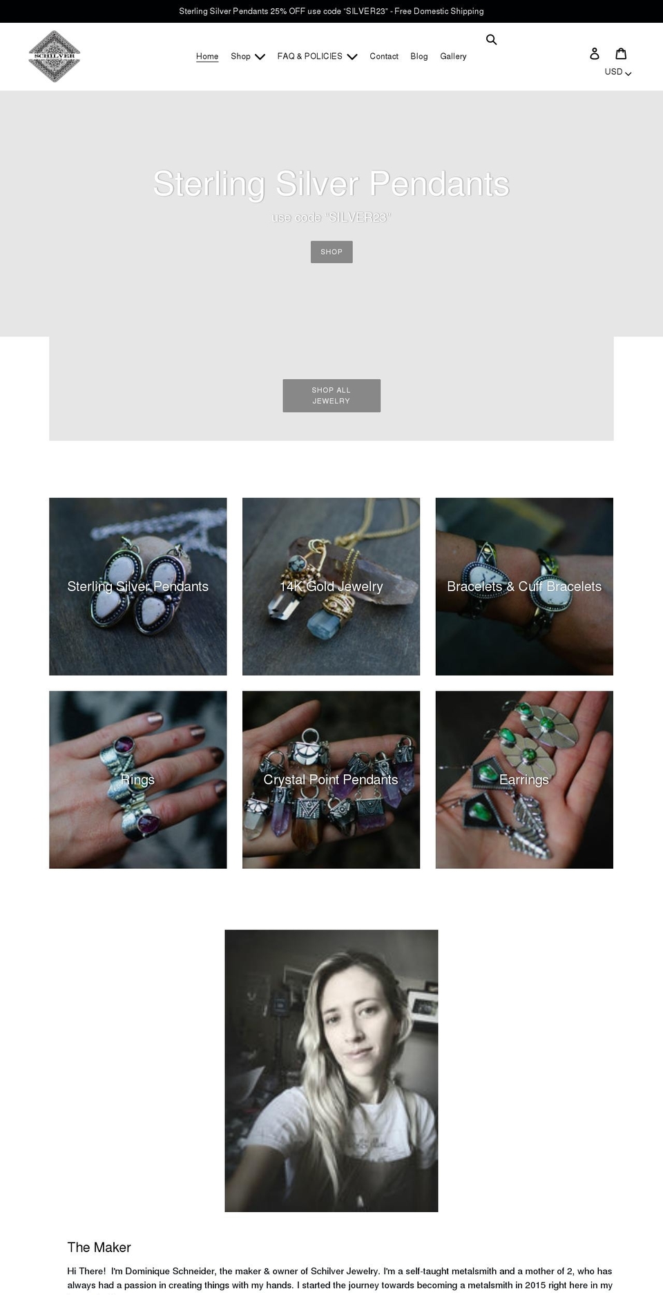 schilverjewelry.com shopify website screenshot