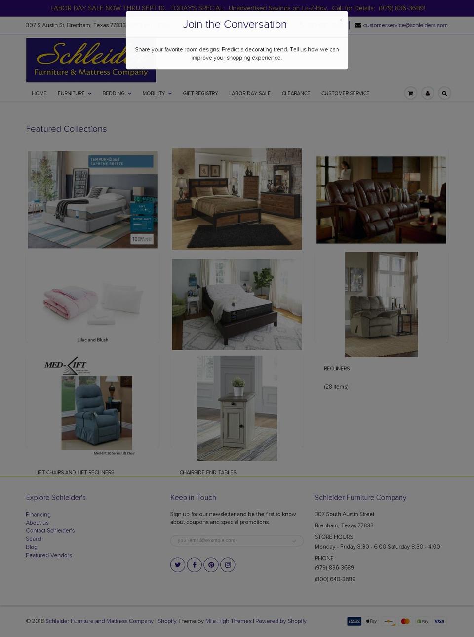 schleiderfurniture.com shopify website screenshot