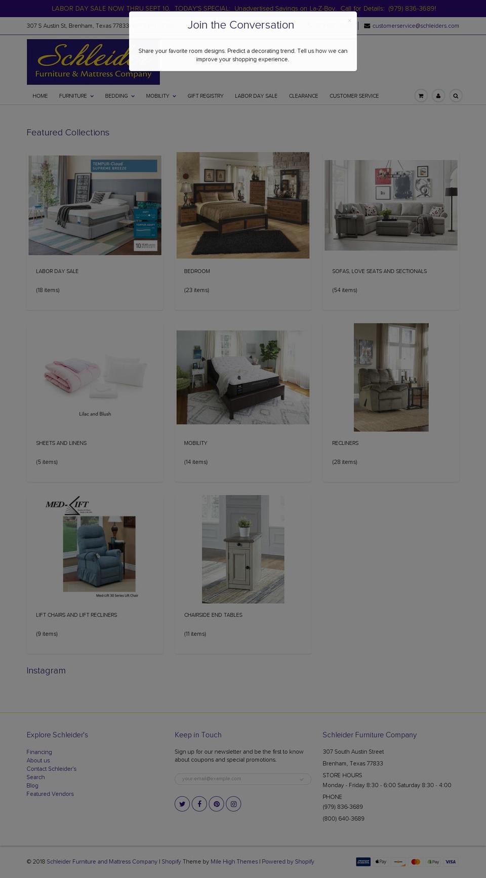 schleiderfurniture.net shopify website screenshot