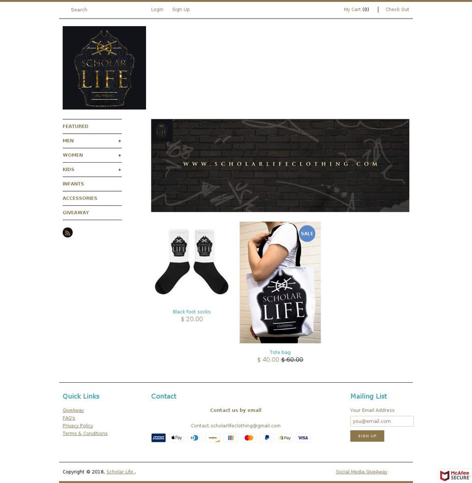 scholarlifeclothing.com shopify website screenshot