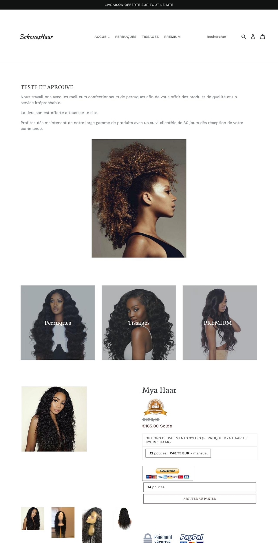 schoneshaar.com — Shopify storefront screenshot