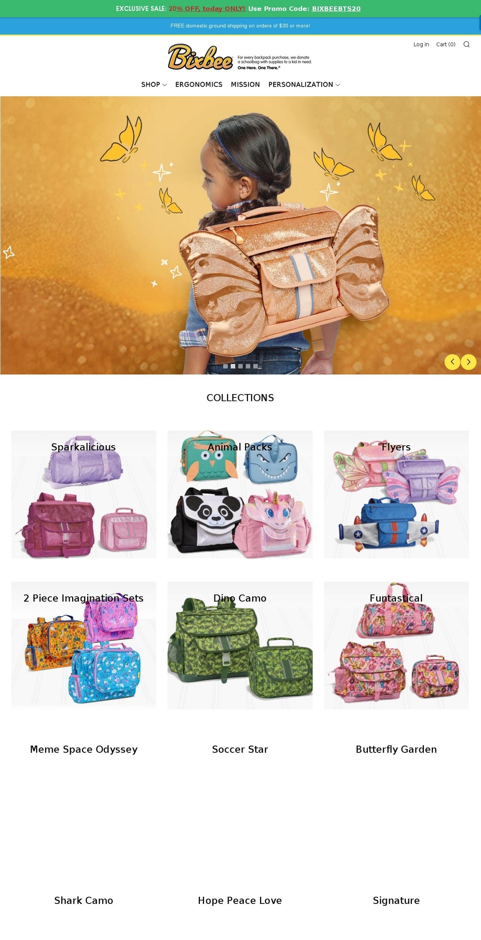 schoolbagsforkids.com — Shopify storefront screenshot