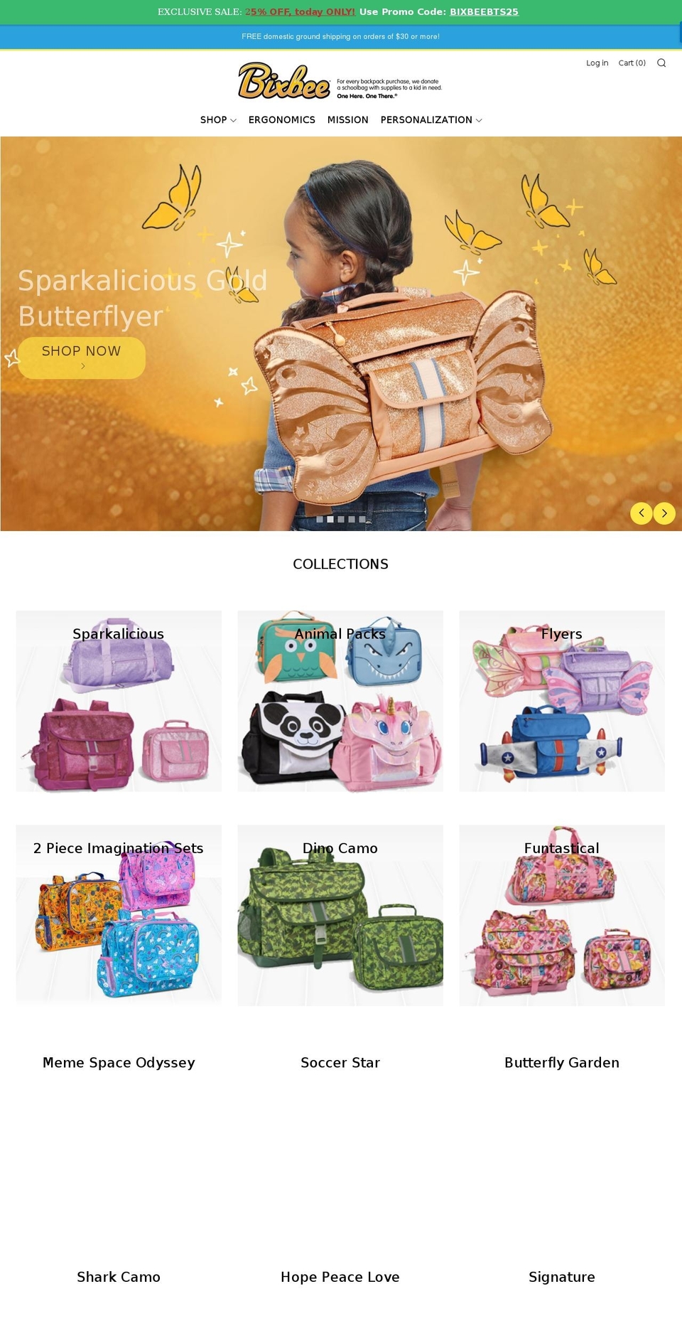 schoolbagsforkids.net shopify website screenshot