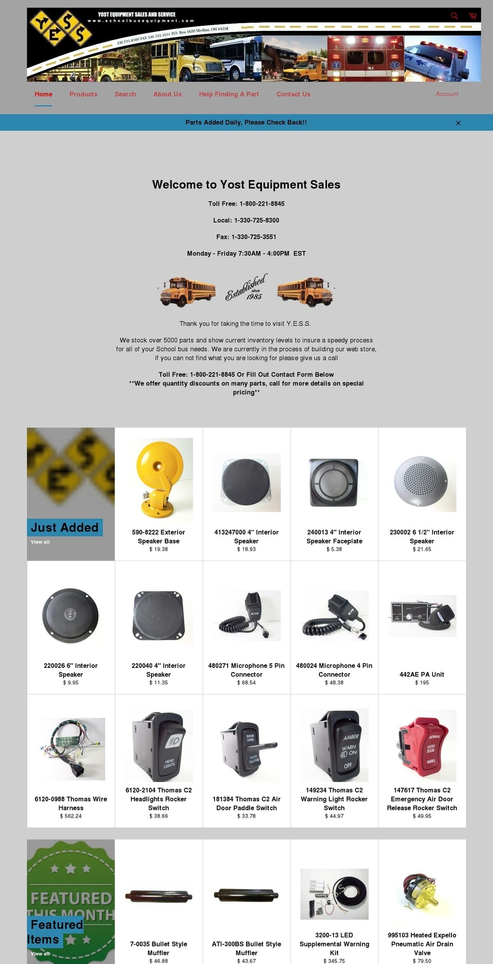 schoolbusequipment.com shopify website screenshot