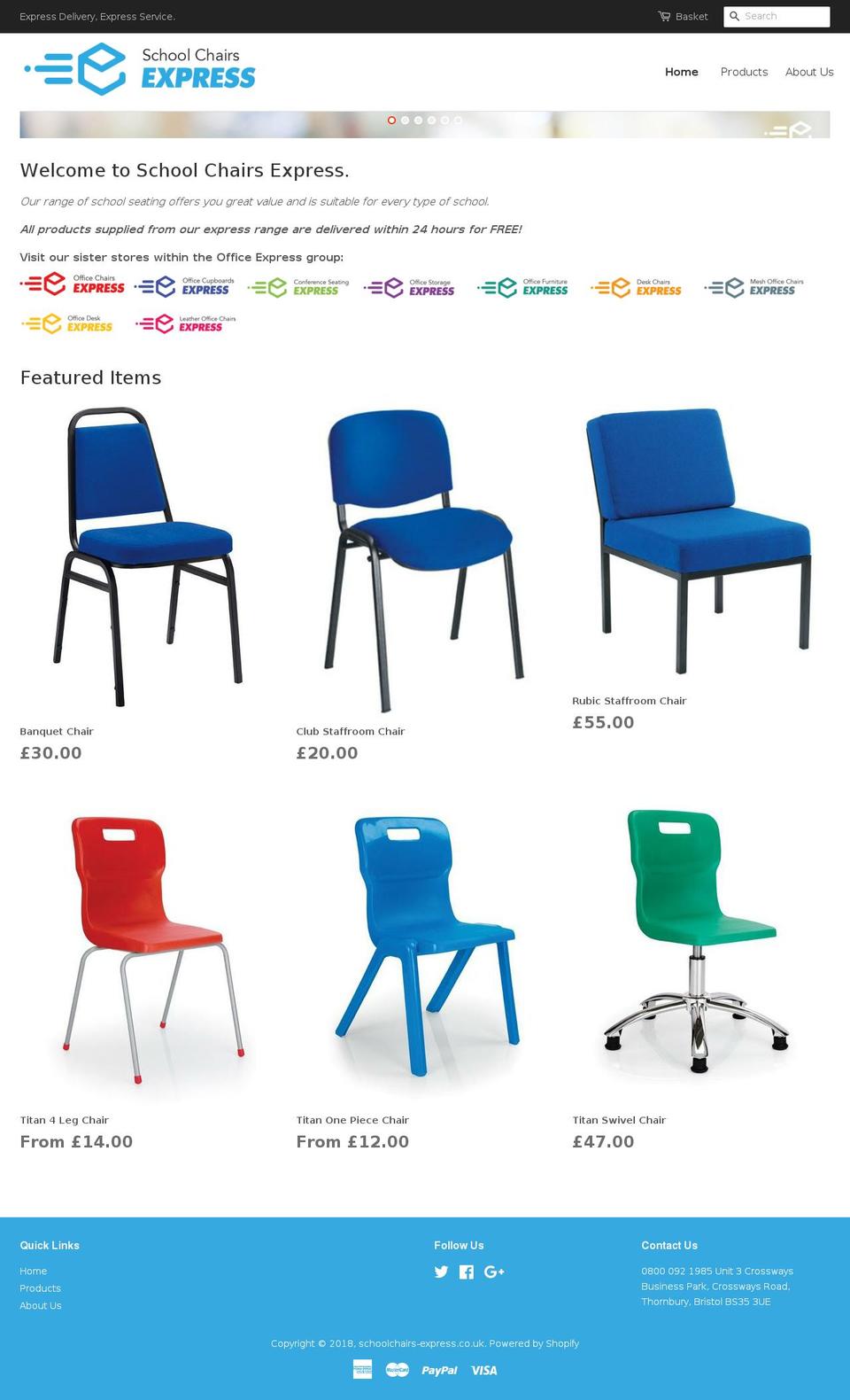 schoolchairs-express.co.uk shopify website screenshot