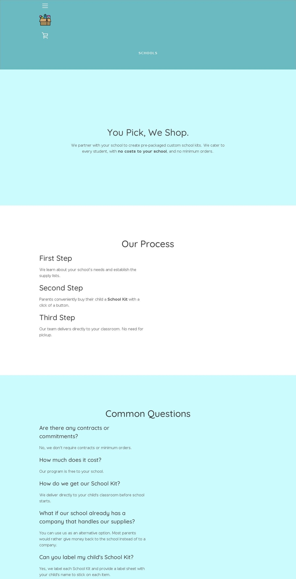 schoolkits.org shopify website screenshot