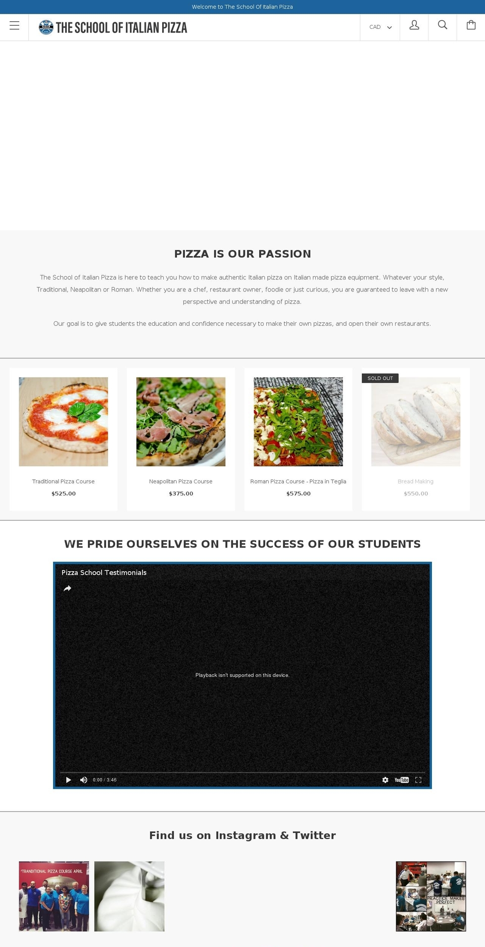 schoolofitalianpizza.ca shopify website screenshot