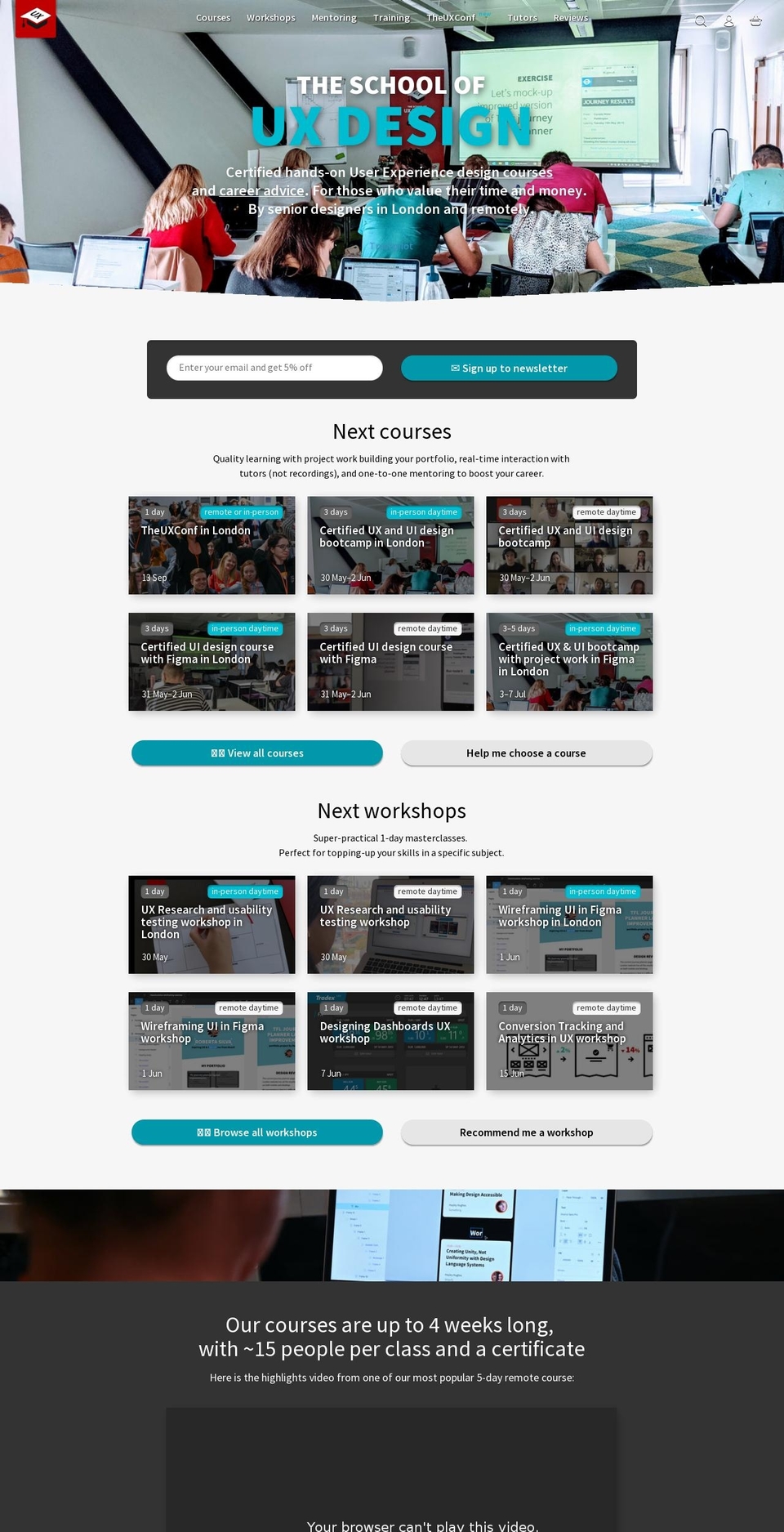 The School of UX custom theme Shopify theme site example schoolofux.com