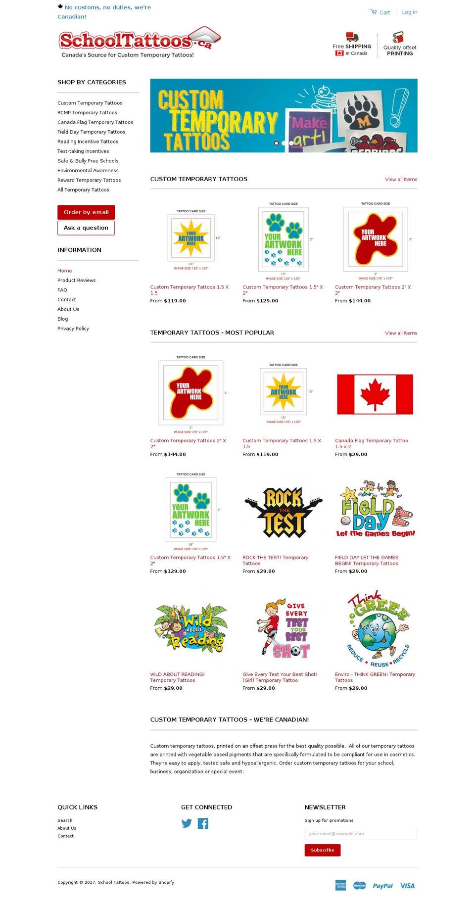 schooltattoos.ca shopify website screenshot