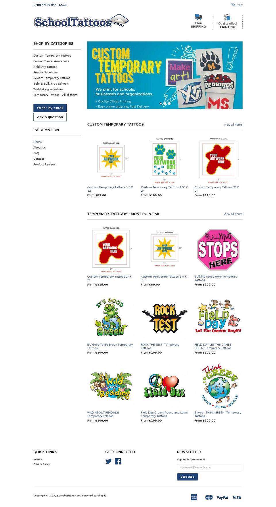 schooltattoos.com shopify website screenshot