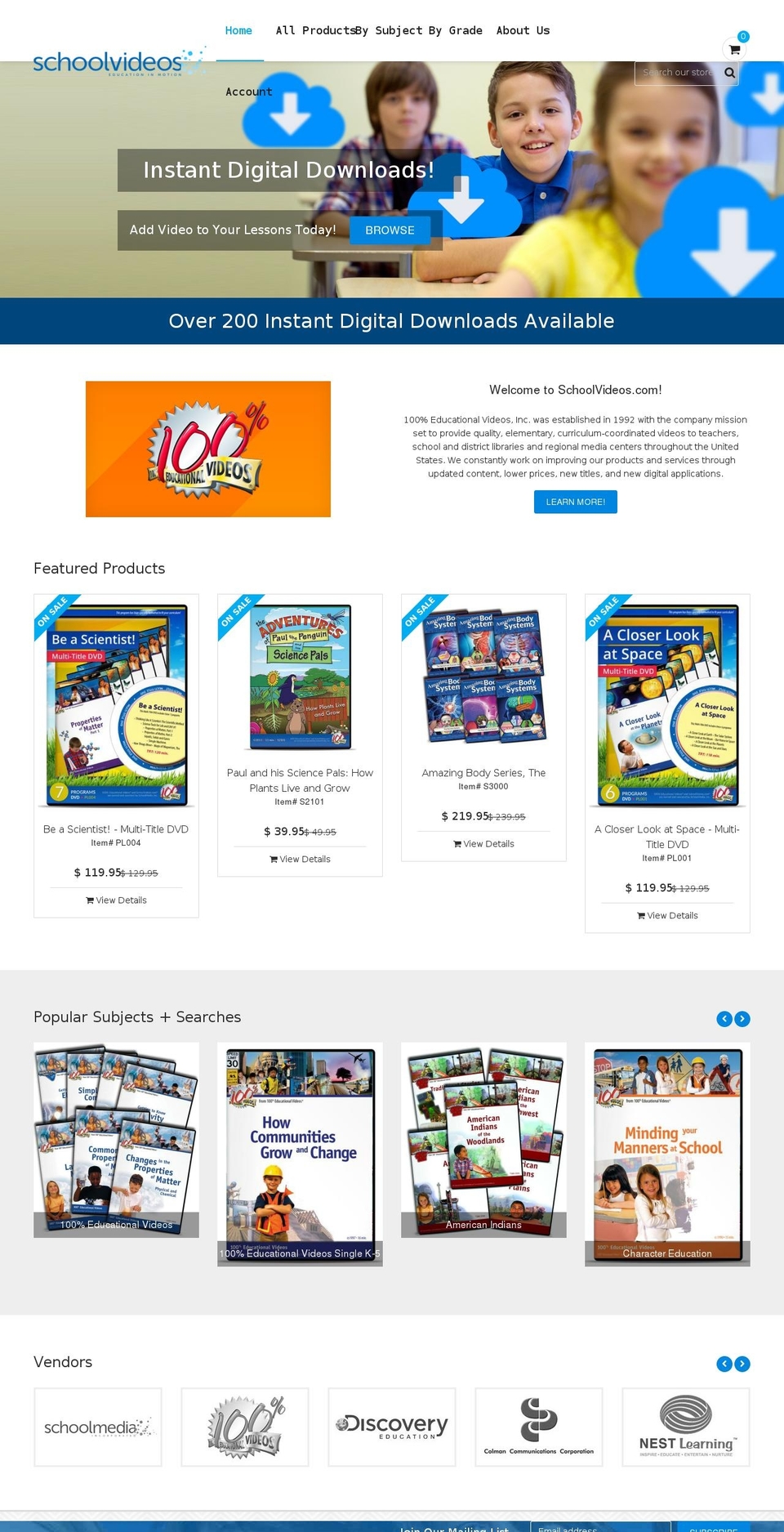 schoolvideos.com shopify website screenshot