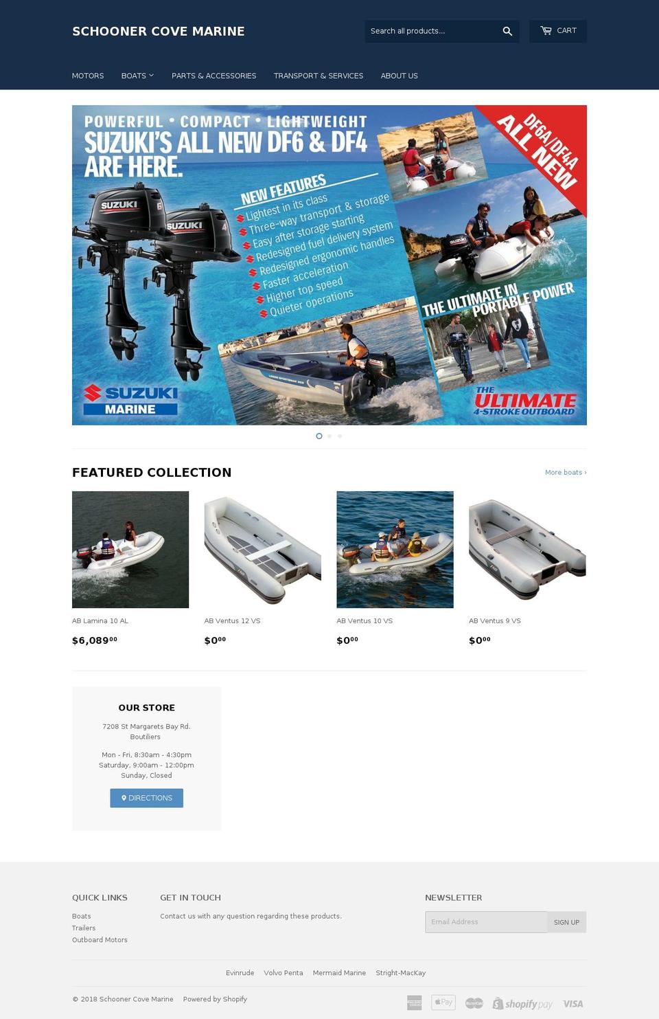 schoonercovemarine.ca shopify website screenshot