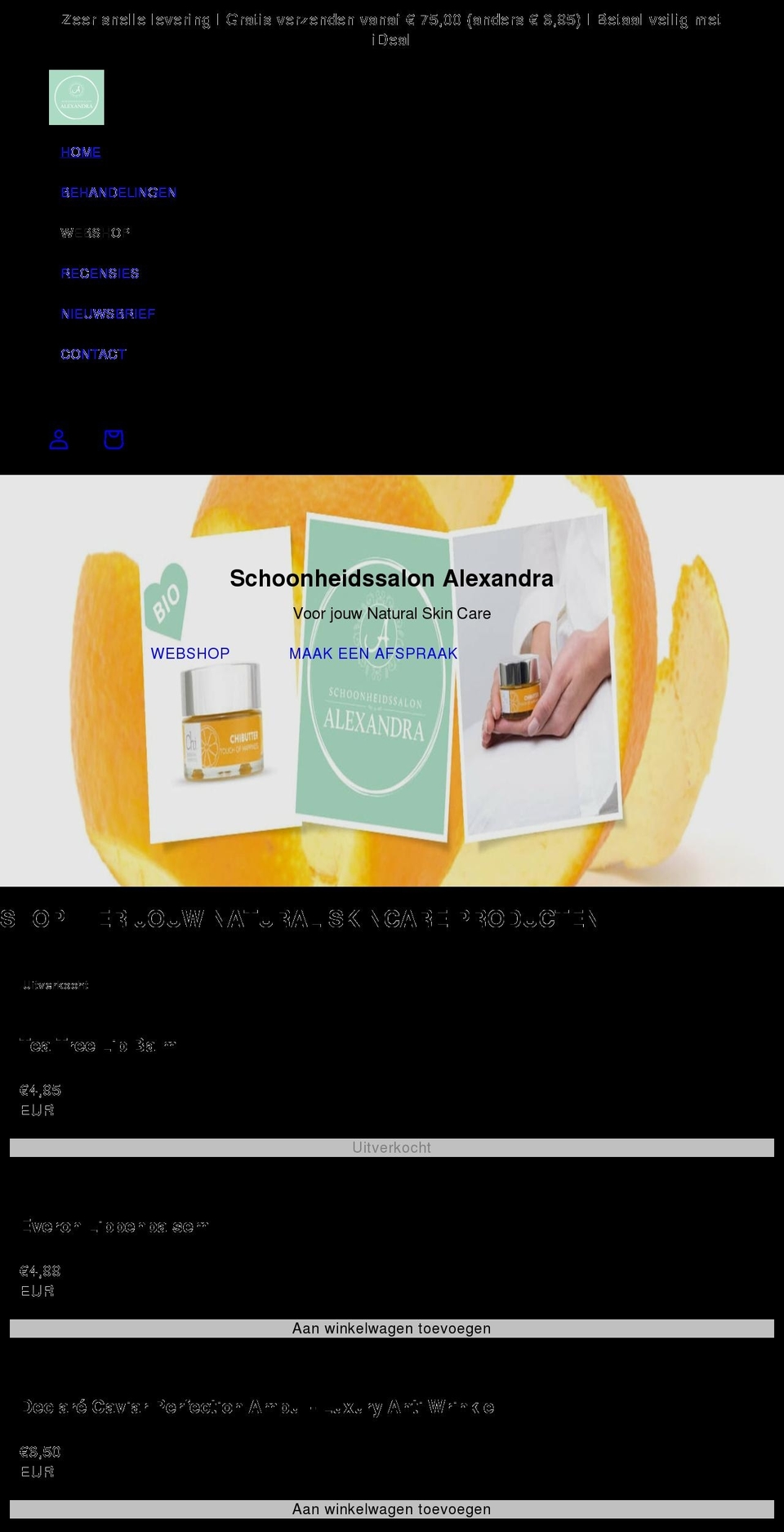 schoonheidssalonalexandra.nl shopify website screenshot