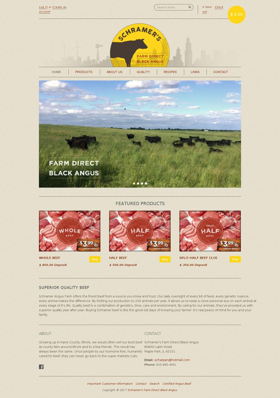 schramerangusfarm.com shopify website screenshot