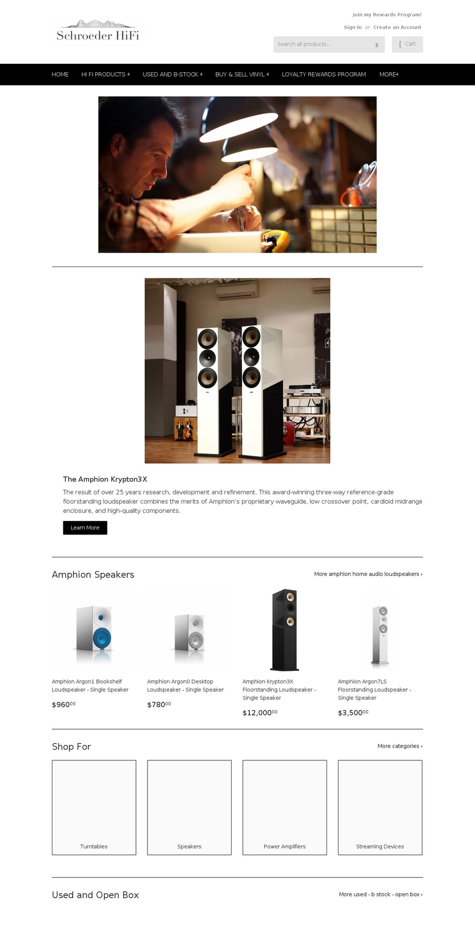 schroederamplification.com shopify website screenshot
