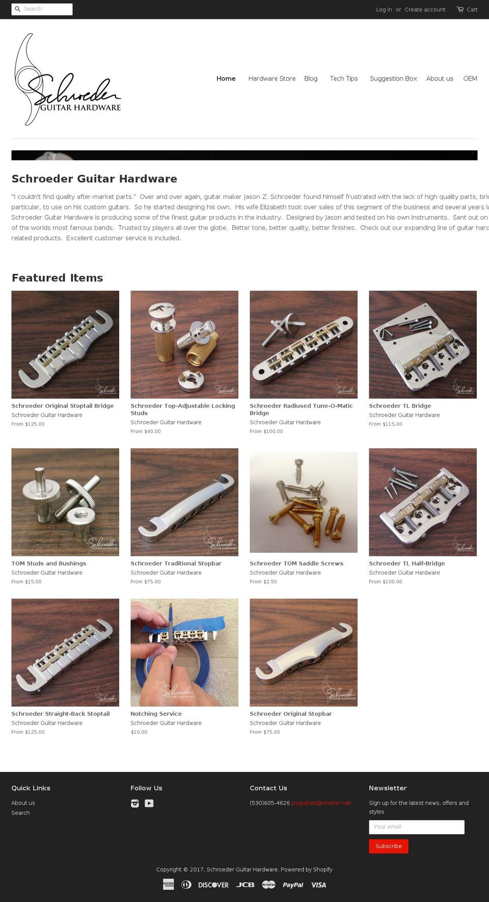 schroederguitarhardware.com shopify website screenshot