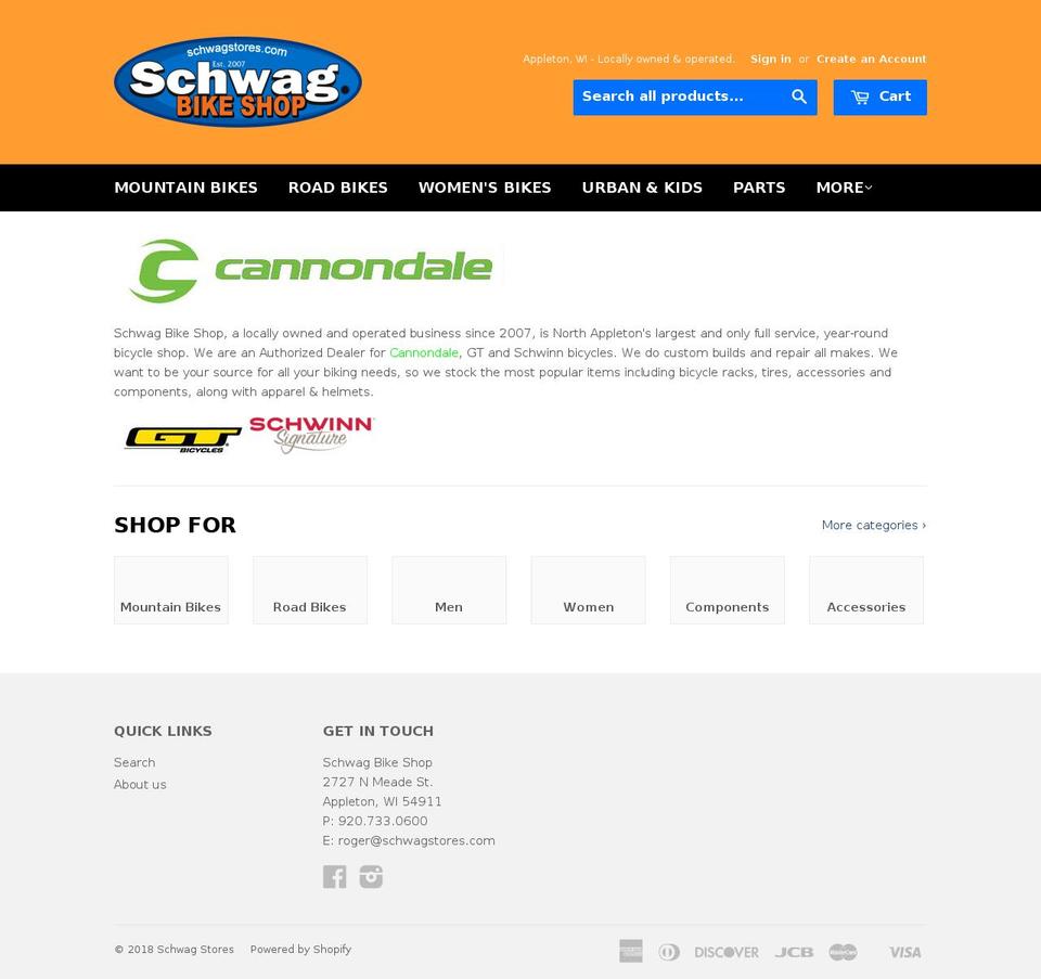 schwagbikeshop.com — Shopify storefront screenshot