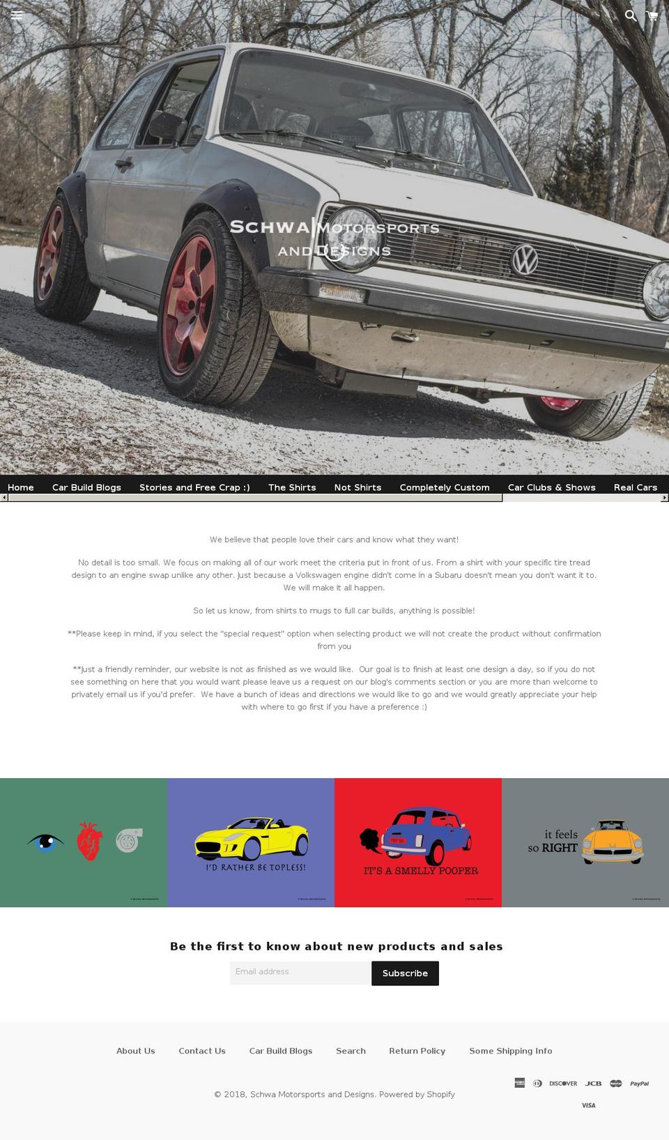 schwamotorsportsanddesign.com shopify website screenshot