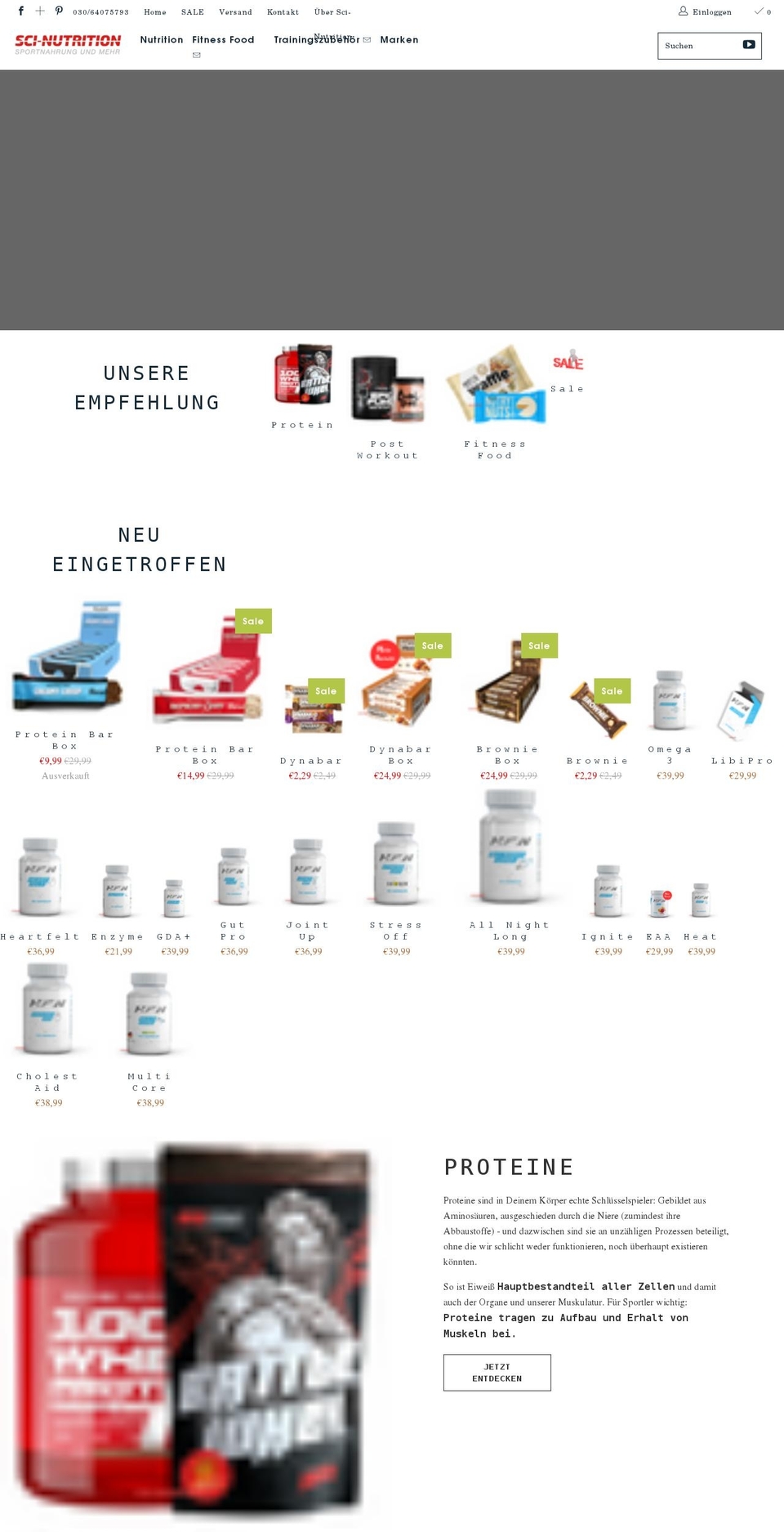 Pop-up Kampf Shopify theme site example sci-nutrition.de