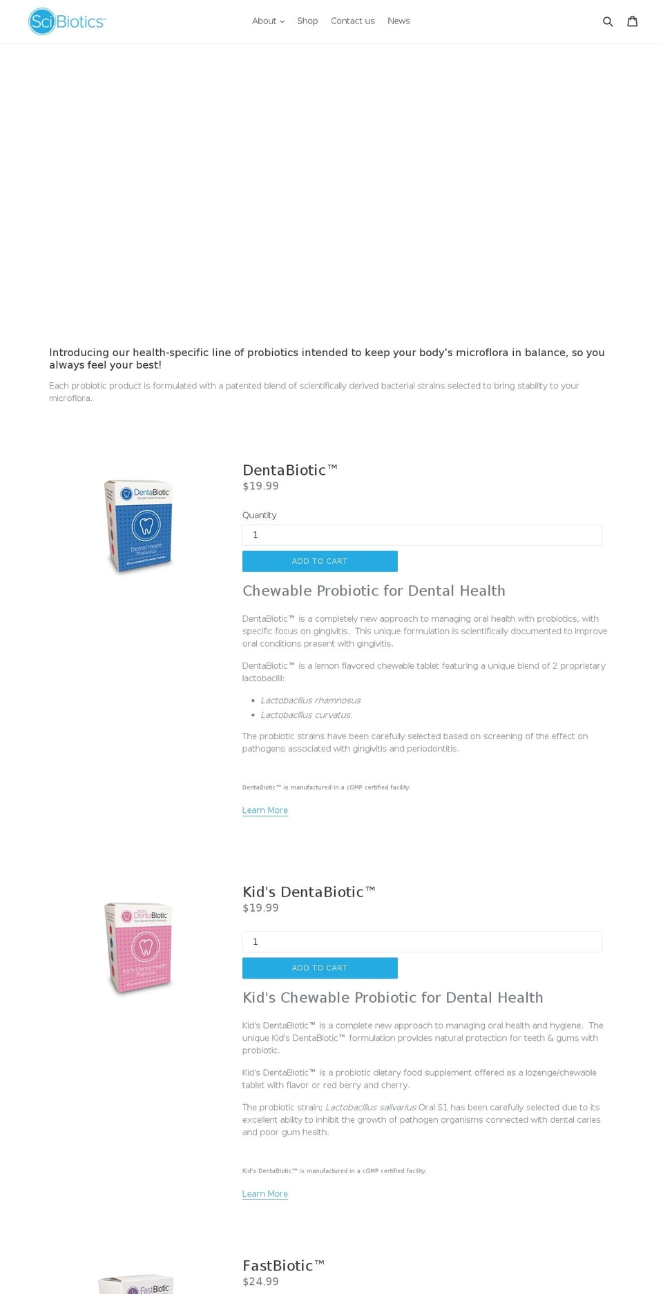 scibioticbrands.com — Shopify storefront screenshot