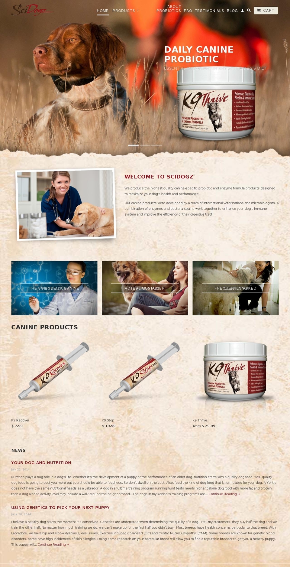 scidogz.com shopify website screenshot